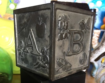 Leonord Silver plate baby’s first bank ABC block made in Italy