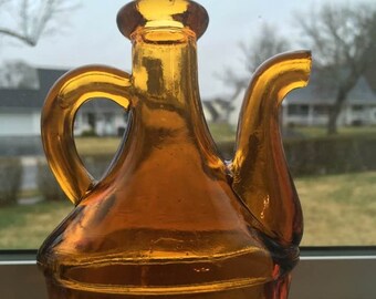 Vintage Amber Cruet: Italian Glass Mini Decanter, Patent Ngori
