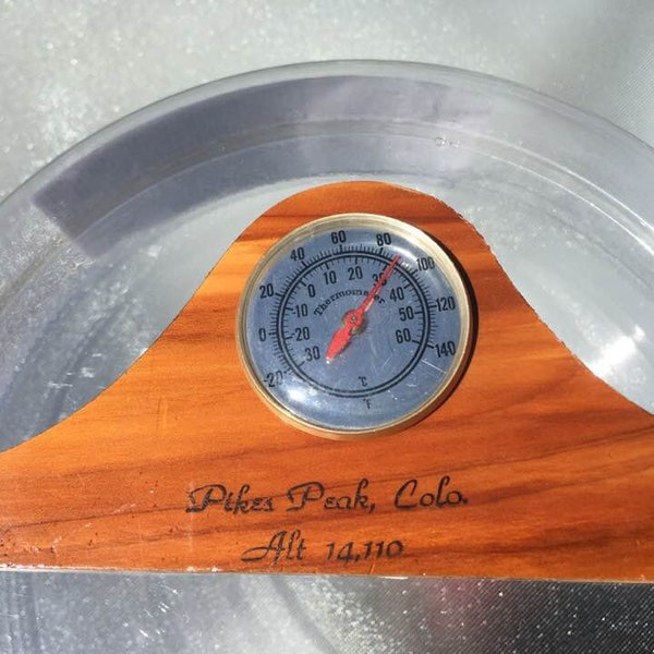 Vintage wooden working Thermometer Souvenir  From Pikes Peak Colorado  from the 1980's