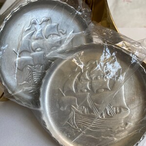 Awesome Aluminum Vintage coasters tall ship scene