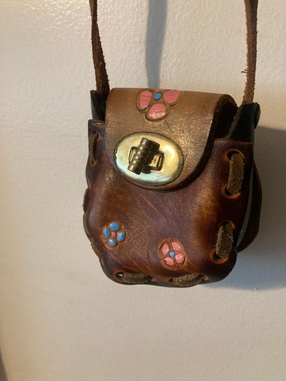 Adorable Vintage Handmade leather mini purse made 