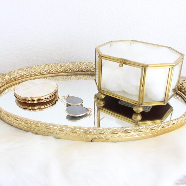 Regency Vanity Tray Gold Mirrored Holly Wood Regency Mirrored Tray Gold Filigree Art Deco Boho Home Decor