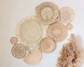 Boho Basket Wall Set of 9 Handwoven Rattan and Seagrass Baskets and Trivets Instant Collection