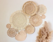 Boho Basket Wall Set of 9 Handwoven Rattan and Seagrass Baskets and Trivets Instant Collection