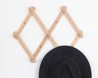 Vintage Accordion Rack Hat Rack Coat Rack Peg Hanging Rack Hat Display Wood Storage Organizer