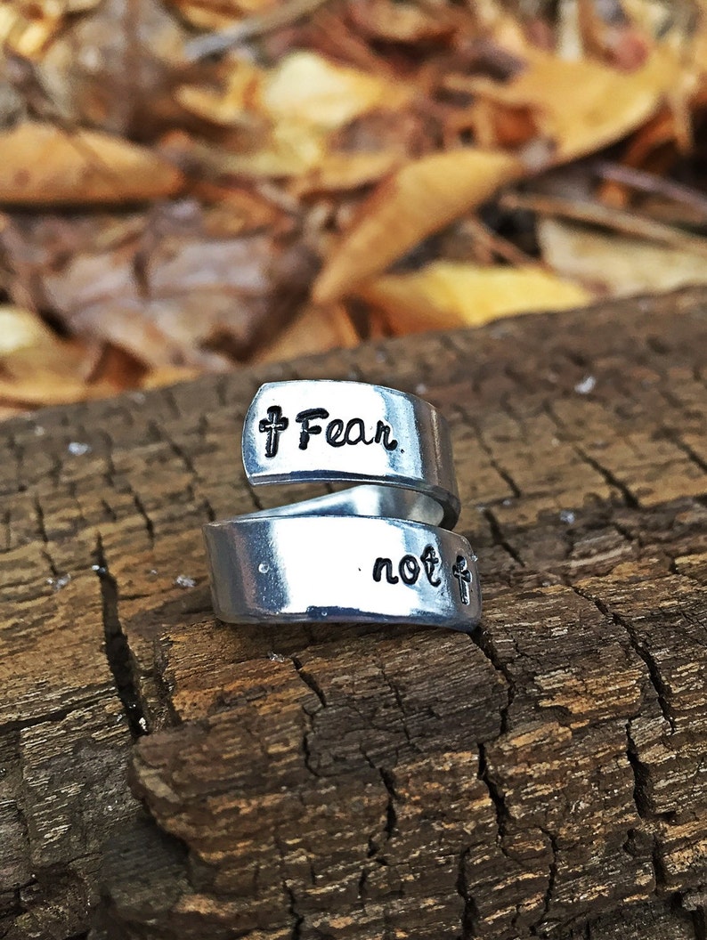 Inspirational ring faith ring fear not statement ring hand Etsy