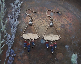 Boucles d'Oreilles Goutte Ambre ⫷(•)⫸ Lune Style Vintage Boucles d'Oreilles Lapis Lazuli Déesse Boho Celtique Ethno Hippie Rustique Martelé Esprit Wicca