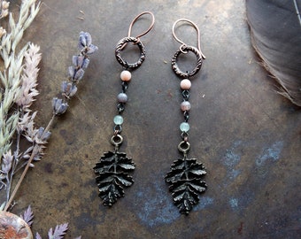 Boucles d'oreilles • Boho • Nature • Agate • rustique • Pierre précieuse ⫷(•)⫸ Boucles d'oreilles • Tribal • Feuille • Nature • Lumière d'automne • Wicca • Forêt • Hippie •Ethnique