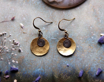 Earrings •Spirals •minimalist ⫷(•)⫸ •Brass earrings simple •Spirit •Nature •Energy •Ethno •hammered