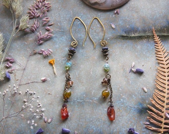 Earrings •Amber •Vintage style •Earrings Gemstone •Goddess •Ethnic •Rustic •Gipsy •Nature •Boho •Hippie