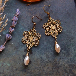 Earrings brass ornament earrings glass drops boho simple gold plated
