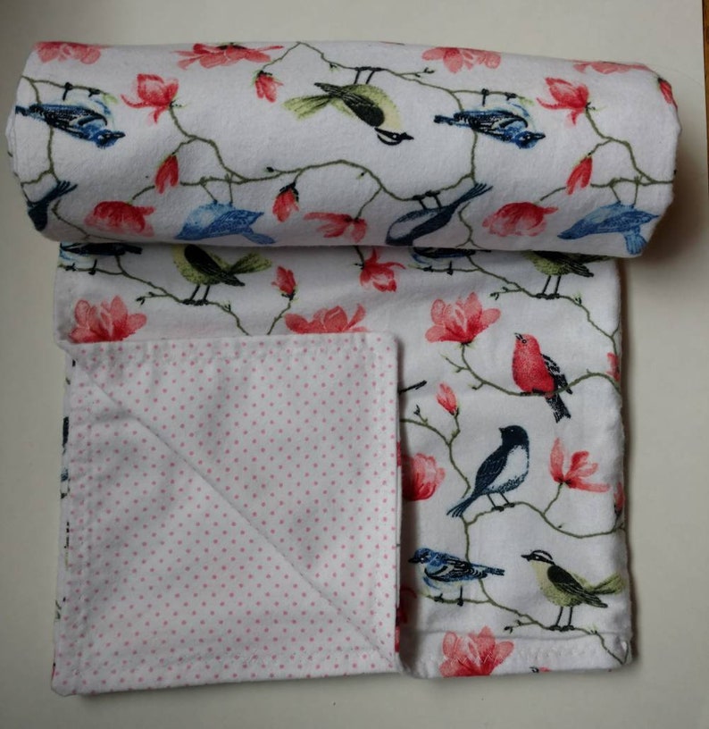 Sparrows Flannel Reversible Blanket with Bonus Storage Pouch Baby Shower Gift Lap Blanket
