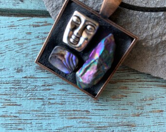 Cosmic Face Mosaic Pendant Necklace