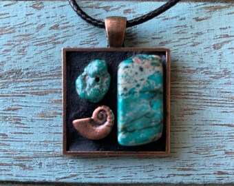 Copper Nautilus & Stone Pendant Necklace