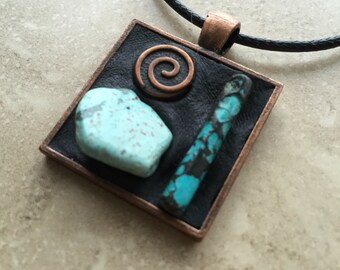 Turquoise and Copper Elements pendant necklace