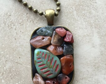Autumn Leaves Stone Collage pendant necklace