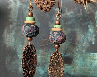 Textured Copper Drops Earrings