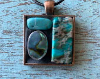 Abalone & Stone Mosaic Pendant Necklace