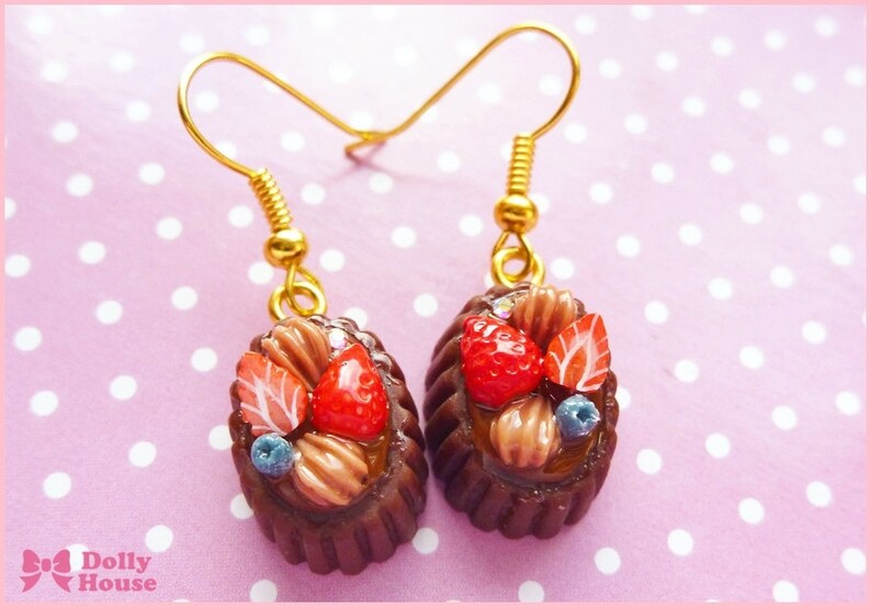 Miniature Food Jewelry Food Earrings Chocolate and Berries Etsy