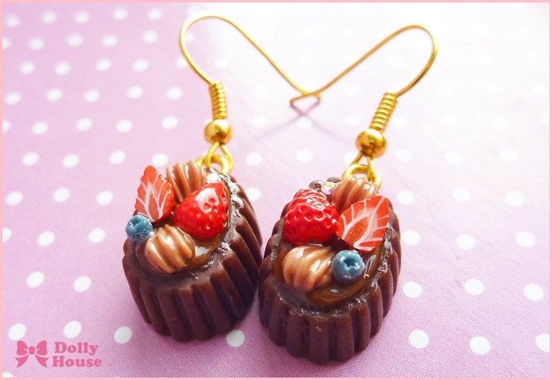Miniature Food Jewelry Food Earrings Chocolate and Berries Etsy
