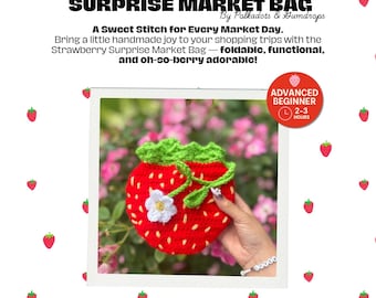 Patrón de bolsa de mercado de fresas a crochet: patrón de crochet para San Valentín, bonita bolsa de frutas, bolso plegable (PDF)