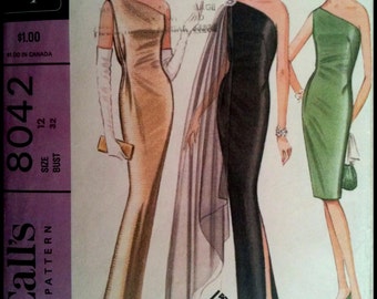 McCall's 8042  Pauline Trigere Design Misses' Dress in two lengths And Scarf  Bust 32"