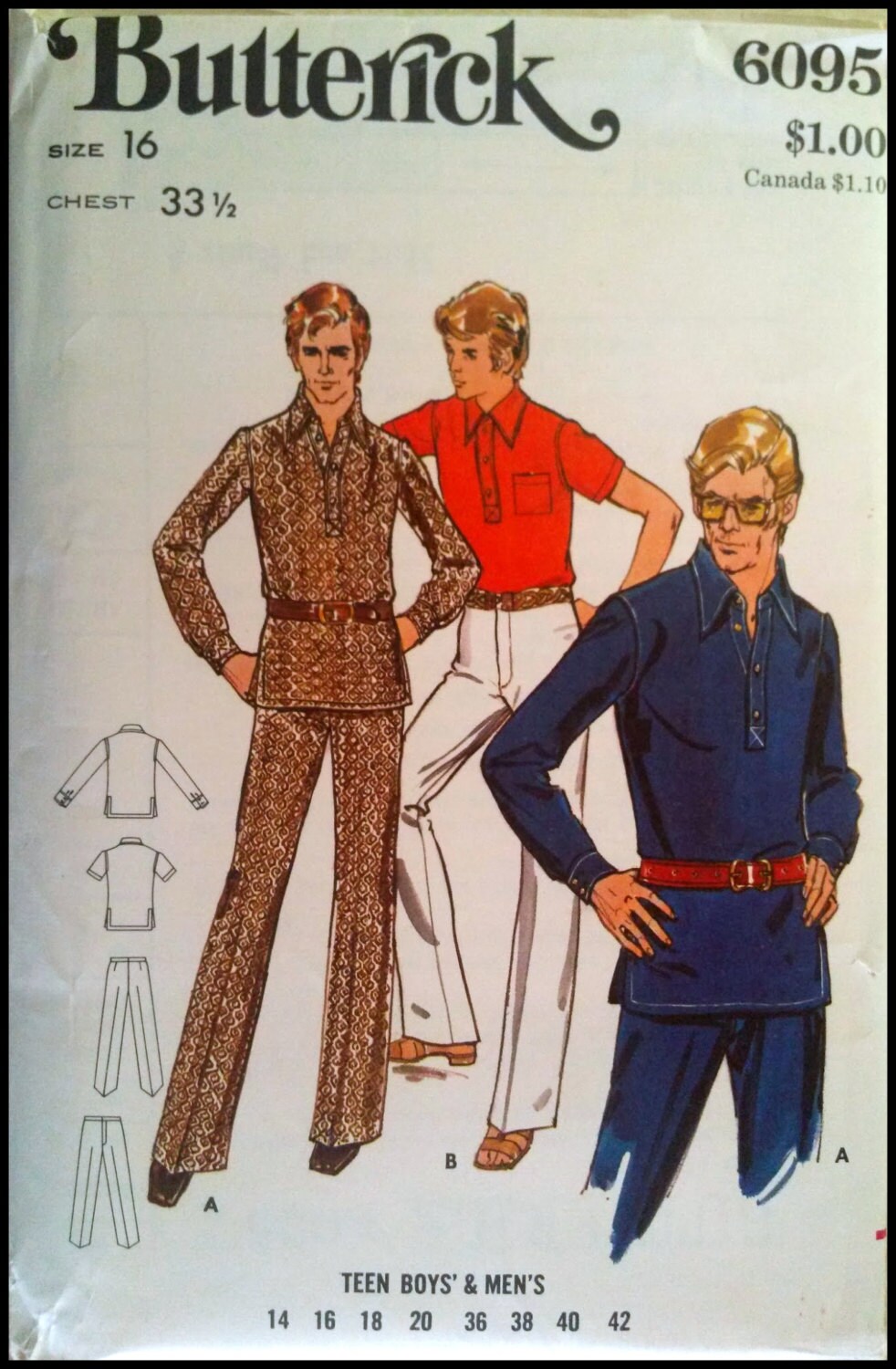 Vintage Butterick 6095 Teen Boys And Men's Shirt & | Etsy