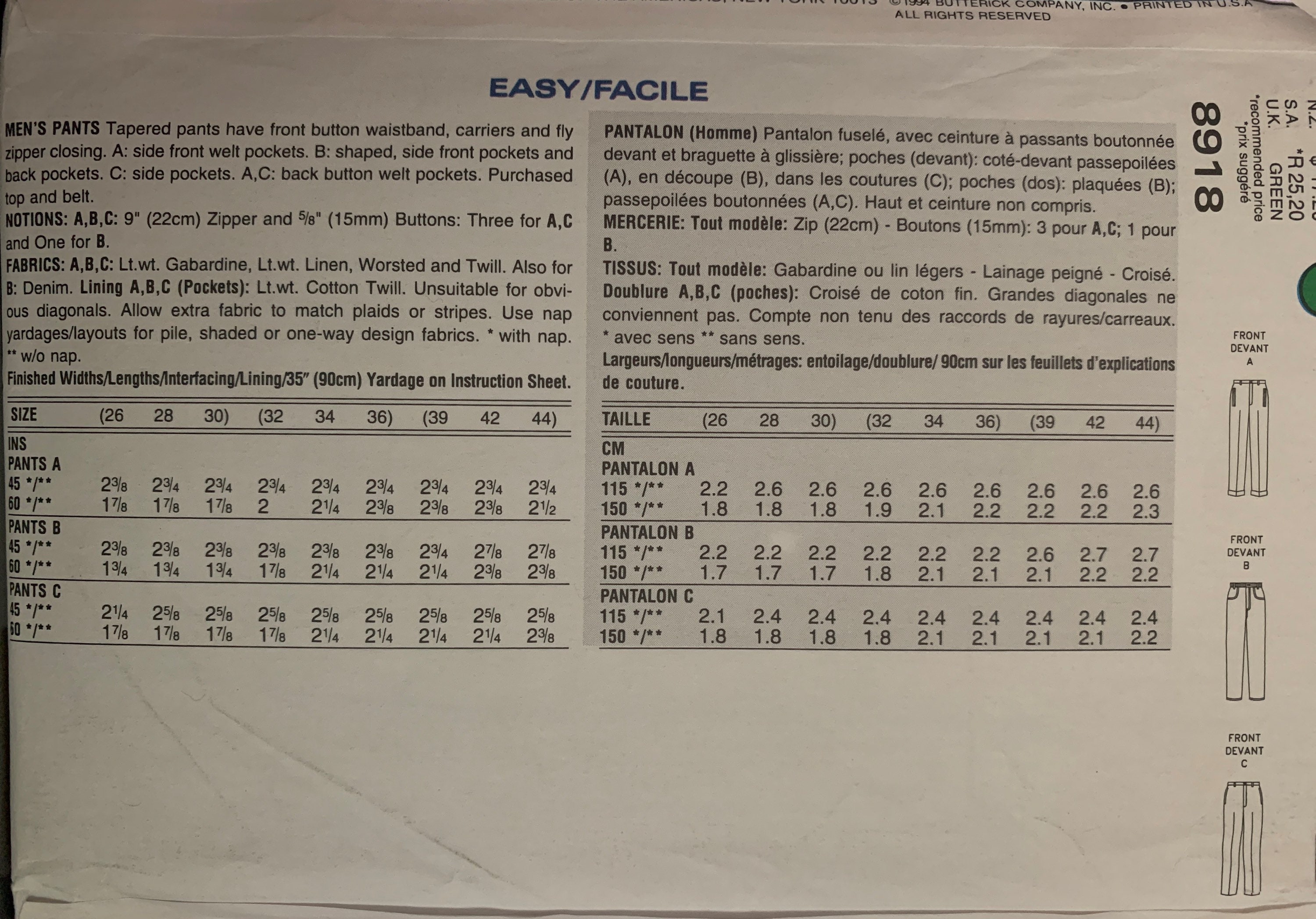 Vogue Men 18 Mens Pants Size 32 36 Uncut Etsy Vogue Men 18 Mens Pants Size 32 36 Uncut Etsy