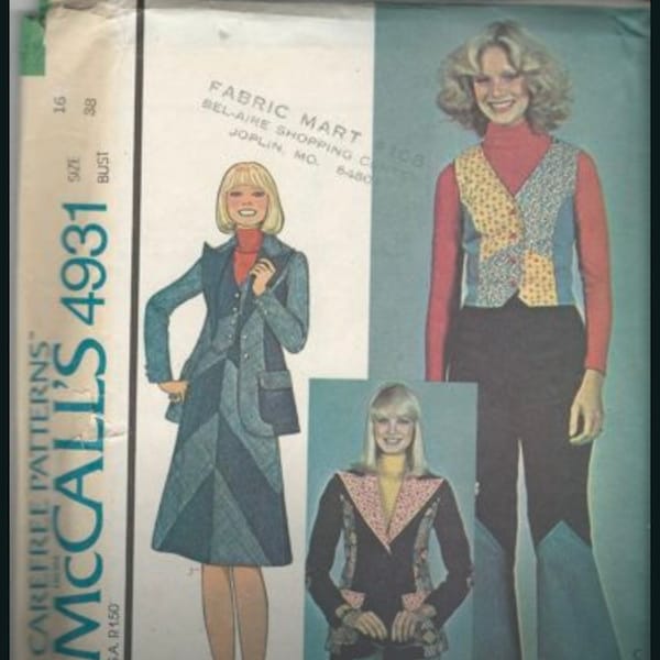 McCall's 4931 Misses' and Junior Unlined Blazer, Vest, Skirt and Pants  Size 16 Uncut