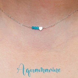 Heart Birthstone Necklace, Crystal Stone Dainty Necklace, Birthstone Choker Necklace, Garnet, Sapphire, Emerald, Peridot
