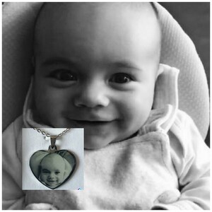 Personalised Pendant, Engraved Picture, Heart Charm and Necklace Custom Gift ID Charm Christmas Gift Favour Memoir Father&#39;s Day Gift for Him