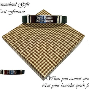 Custom Men&#39;s Bracelet, Personalised Gift, Engraved ID Leather Bracelet, Medical Bracelet, Medical Awareness, Medical Alert, Mens Jewelery