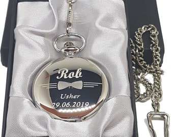 Gegraveerd zakhorloge, horloge bruidsjonkers, gepersonaliseerd huwelijkscadeau, vader in laag horloge, stalknecht cadeau horloge, horloge Usher