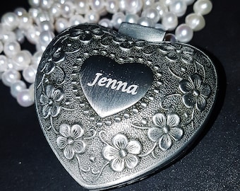 Personalised Silver Heart Jewellery Box, Engraved Heart, Gifts for Her, Mother's Day Gift, Flower girl, Gift for Girls