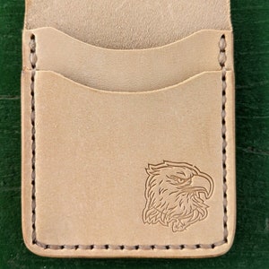 Natural Veg Tan Leather Wood Badge Inspired Front Pocket Wallet - Eagle Patrol Critter Gilwell
