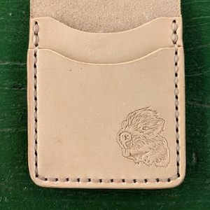 Natural Veg Tan Leather Wood Badge Inspired Front Pocket Wallet - Beaver Patrol Critter Gilwell
