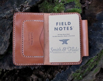 Handmade Asher Deluxe Leather Field Notes Notebook Case - Tan Bridle