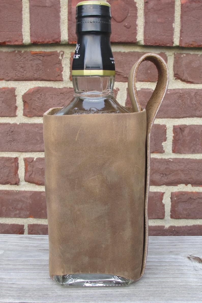Handmade Leather Whiskey Bottle Holder 750ml Hand Riveted Jack Etsy