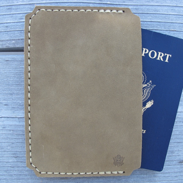 Handmade Military Leather Passport Slip Case Pouch Handsewn Olive Green Handcrafted - US Army