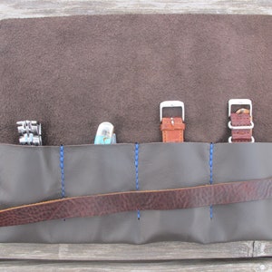 Handmade Italian Leather Watch Roll - 4 Pocket Dark Brown