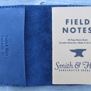 Handmade Leather Field Notes Case - Navy Blue