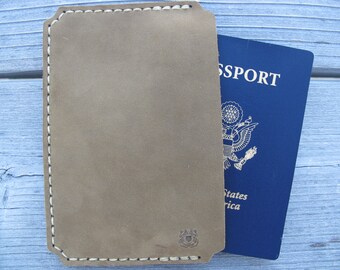 Handmade Military Leather Passport Slip Case Pouch Handsewn Olive Green Handcrafted - Coast Guard