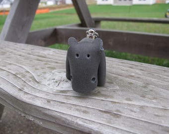 Leather Hippo Keychain Bag Fob Charm Animal Key-Chain- Horween Gray