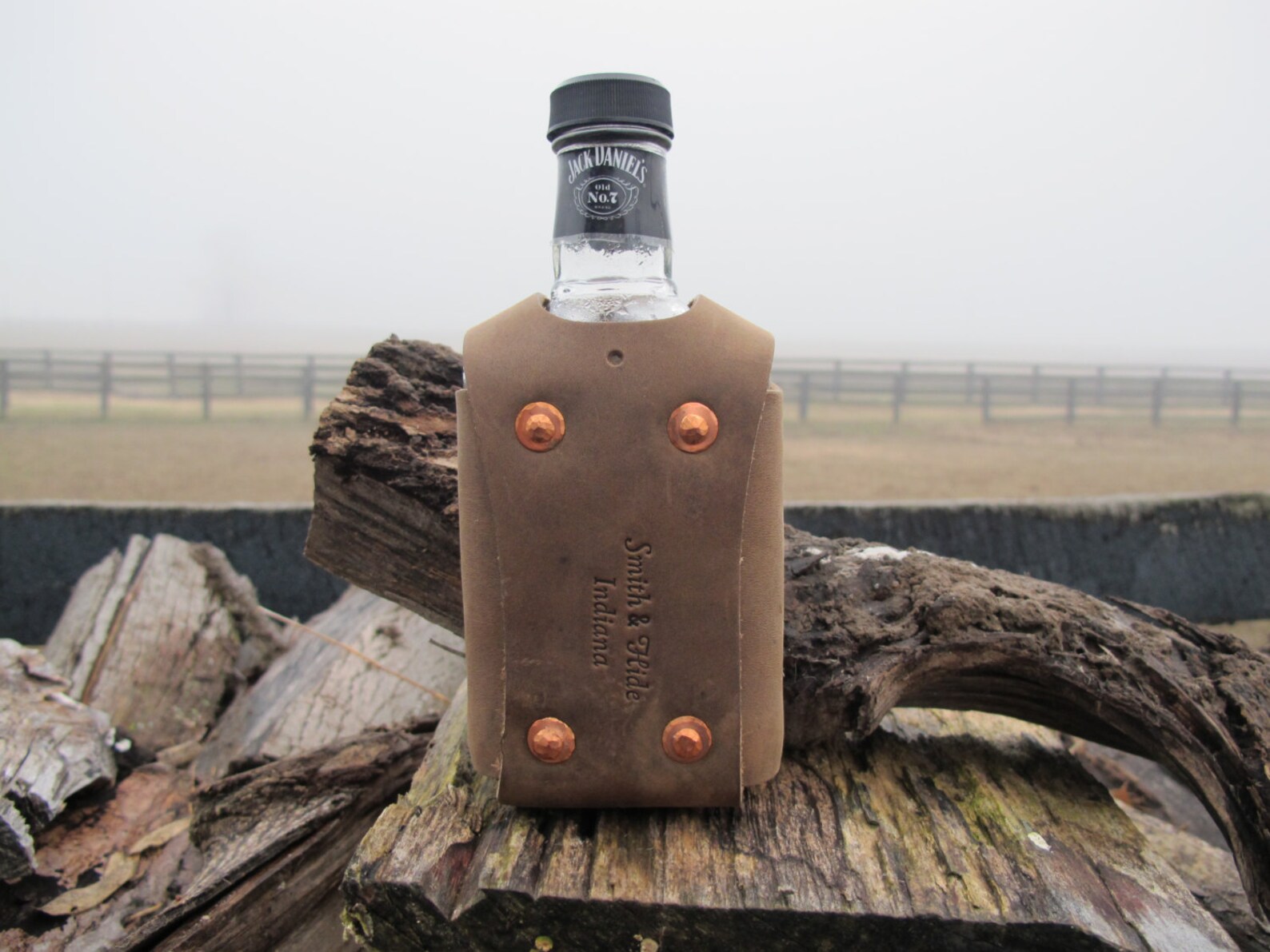 Handmade Leather Whiskey Bottle Holder 200ml Hand Riveted Etsy