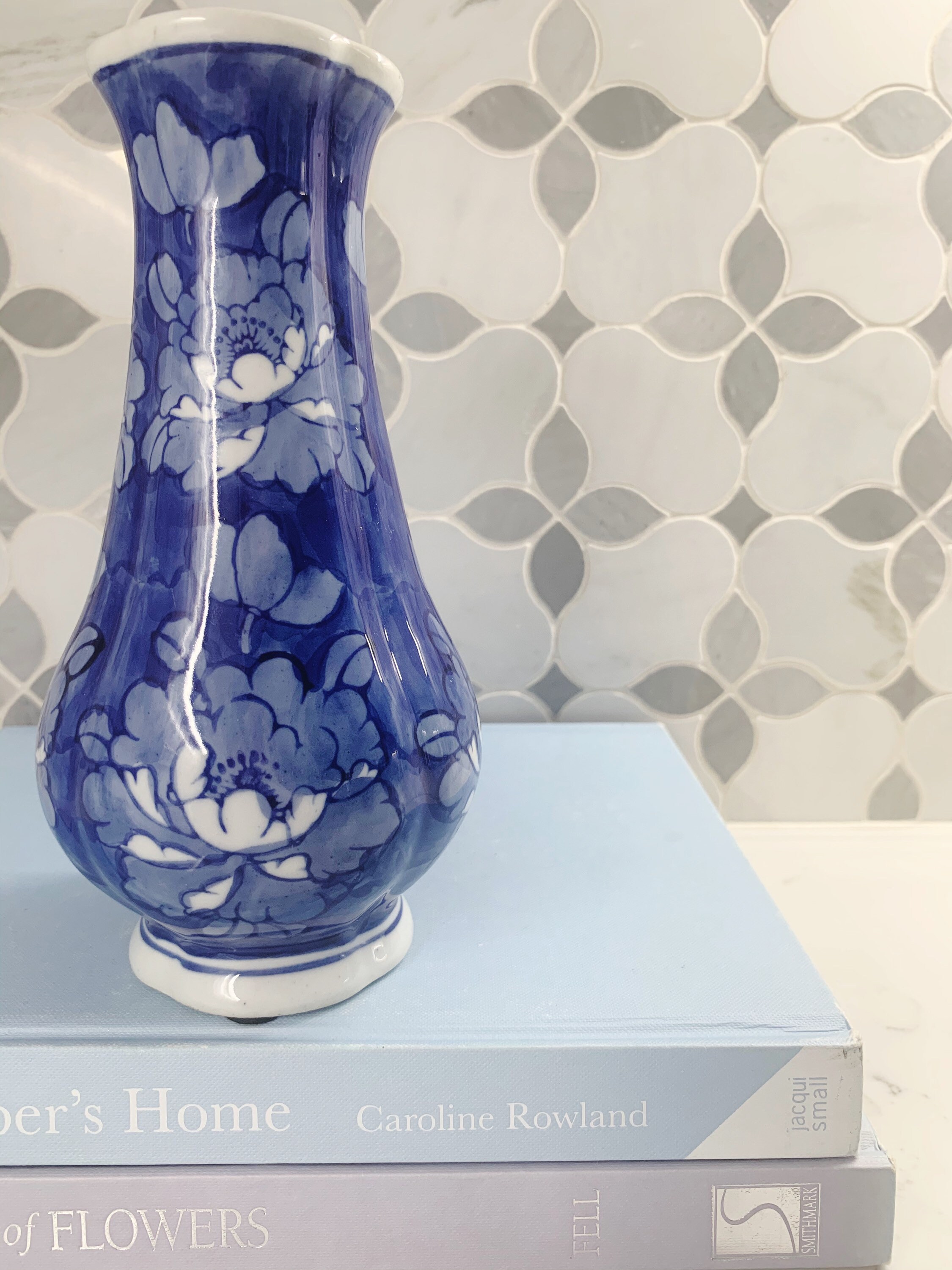 Vintage blue and white floral vase blue and white flower Etsy