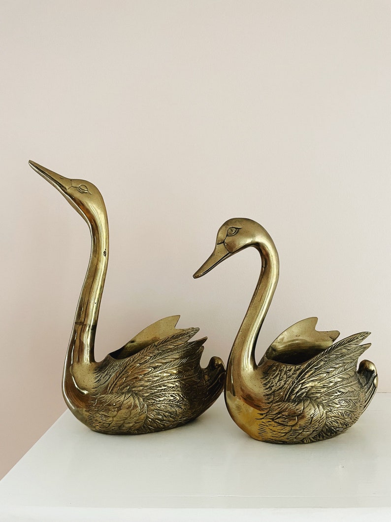 Large Brass Swans Brass Swan Planters Vintage Brass Decor Etsy