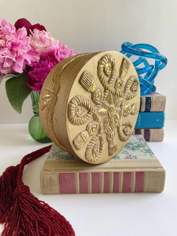 Vintage Gift Box Gold Storage Box Round Storage Box Gold Etsy