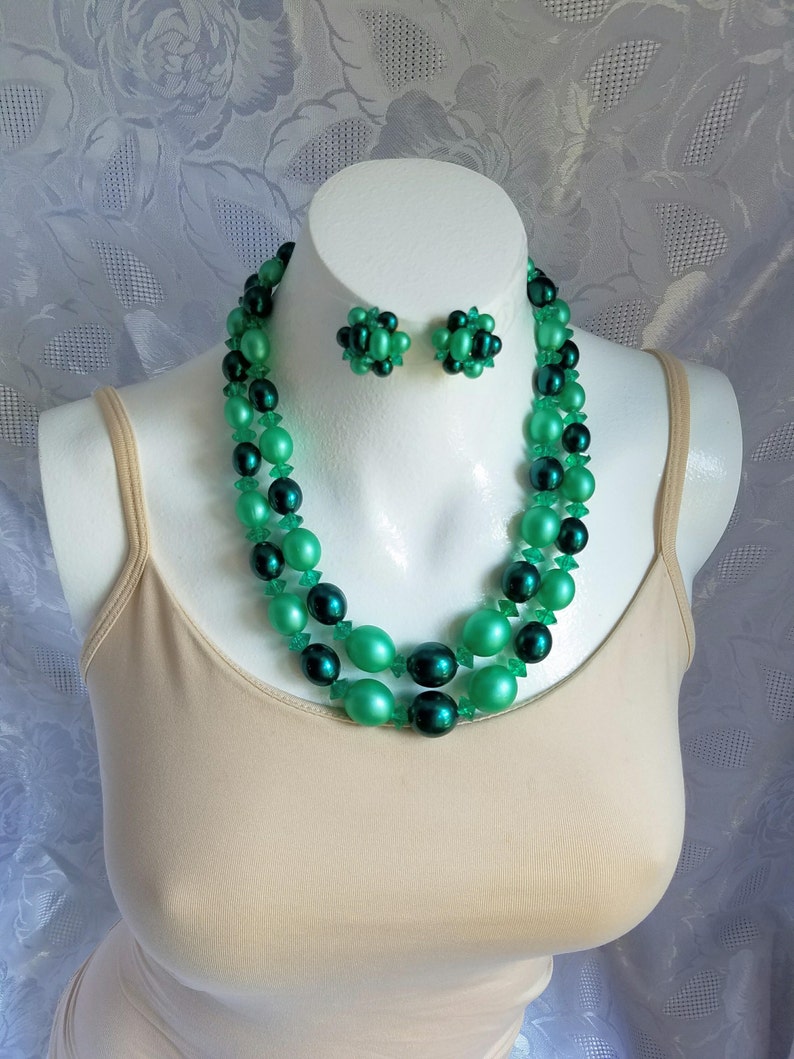 Vintage HONG KONG Jewelry Set Green Beaded Choker Necklace & Etsy