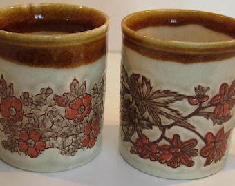 Vintage 1970s Floral Mugs - Staffordshire Kiln Craft Set of 2