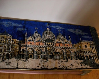 Vintage  Italian Tapestry Venice St. Mark's Square, Vintage 43"x 20"